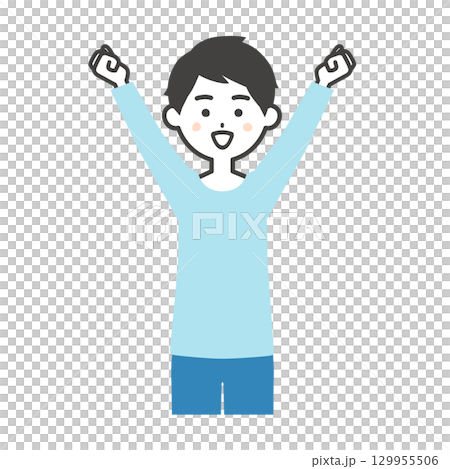 両手のこぶしをあげる男性イラスト 両手のこぶしをあげる男性イラスト 129955506