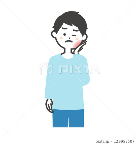 腫れた頬っぺたを押さえる男性イラスト 腫れた頬っぺたを押さえる男性イラスト 129955507