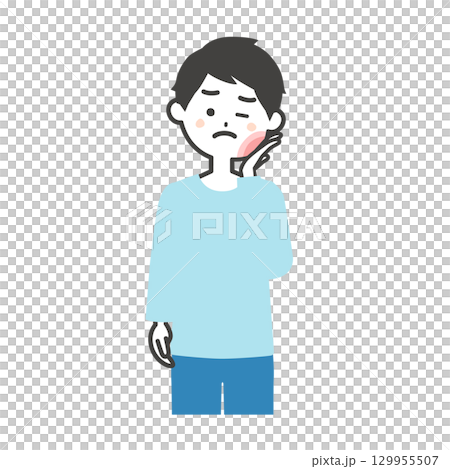 一名男子摀著腫脹的臉頰的插圖 129955507