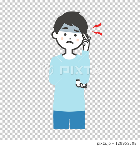 一名男子摀著太陽穴的插圖 129955508