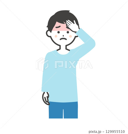 おでこを押さえる男性イラスト おでこを押さえる男性イラスト 129955510