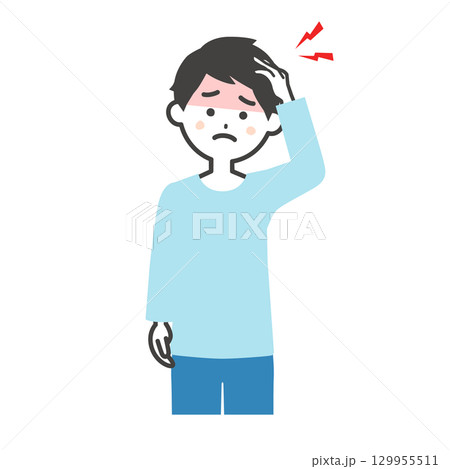 頭を押さえる男性イラスト 頭を押さえる男性イラスト 129955511