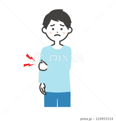 肘を押さえる男性イラスト 129955514