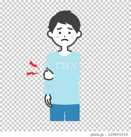 肘を押さえる男性イラスト 129955514