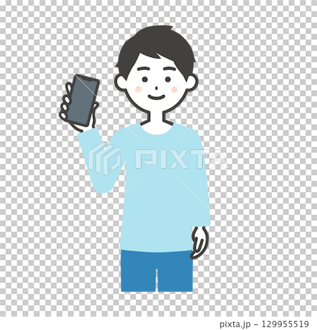 一名男子手持智慧型手機的插圖 一名男子手持智慧型手機的插圖 129955519