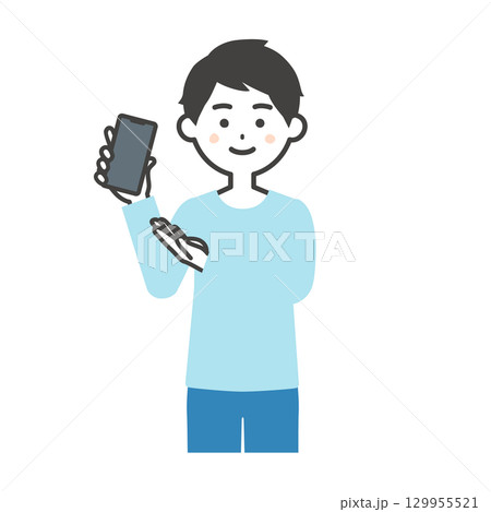 スマホを持つ男性イラスト スマホを持つ男性イラスト 129955521