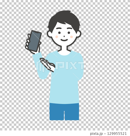 一名男子手持智慧型手機的插圖 129955521