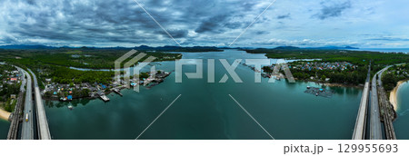 Aerial view panorama landscape nature view in sunset or sunrise sky background 129955693