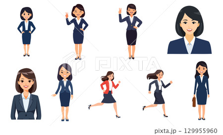スーツを着た女性のイラストセット 129955960