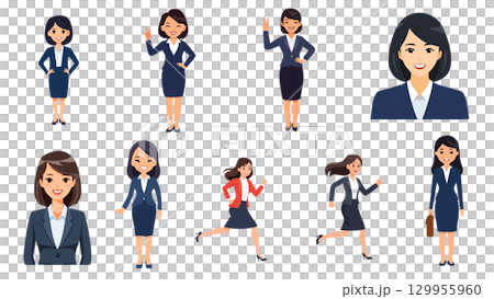 一個女人在一套西裝的插圖集 129955960