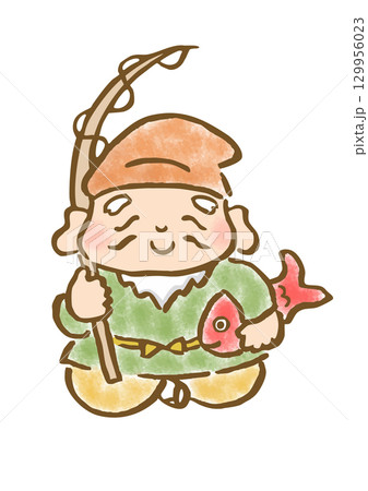 鯛と釣竿を持つかわいい恵比寿様のイラスト 鯛と釣竿を持つかわいい恵比寿様のイラスト 129956023
