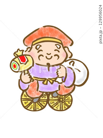 商売繁盛と財運の神・かわいい大黒天のイラスト 商売繁盛と財運の神・かわいい大黒天のイラスト 129956024