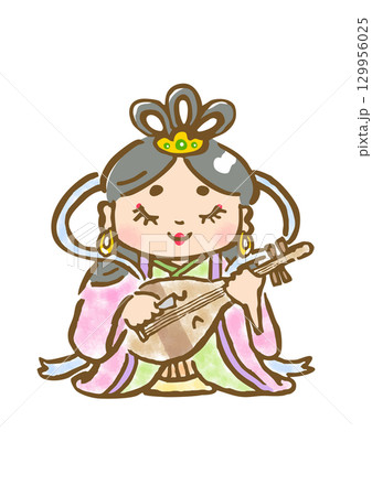 手描きの可愛い弁財天のイラスト 129956025