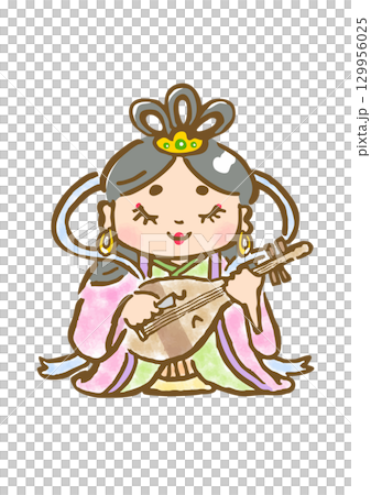 Hand-drawn cute illustration of Benzaiten 129956025