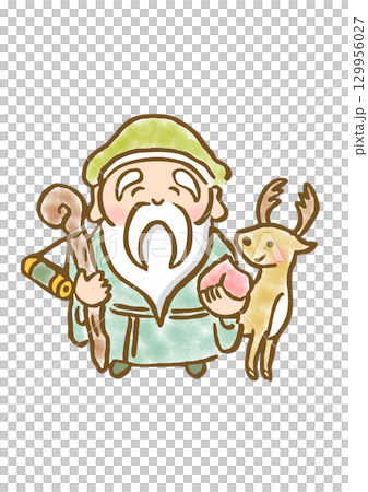 手描きの可愛い寿老人のイラスト 129956027