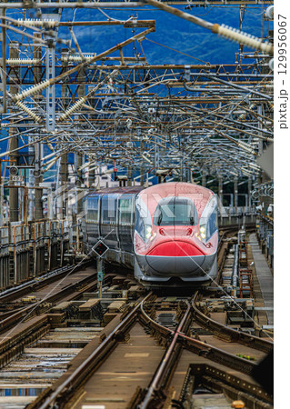複雑な架線とレールを駆け抜ける秋田新幹線こまち 129956067
