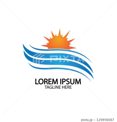 Water wave and sun icon vector illustration design logo 129956087