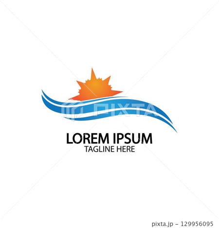 Water wave and sun icon vector illustration design logo 129956095