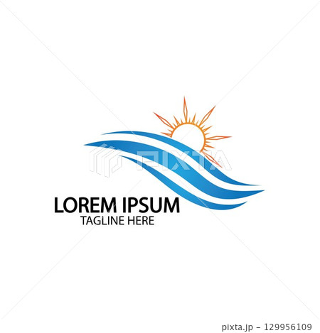 Water wave and sun icon vector illustration design logo 129956109