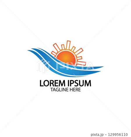 Water wave and sun icon vector illustration design logo 129956110