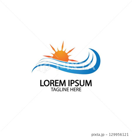 Water wave and sun icon vector illustration design logo 129956121