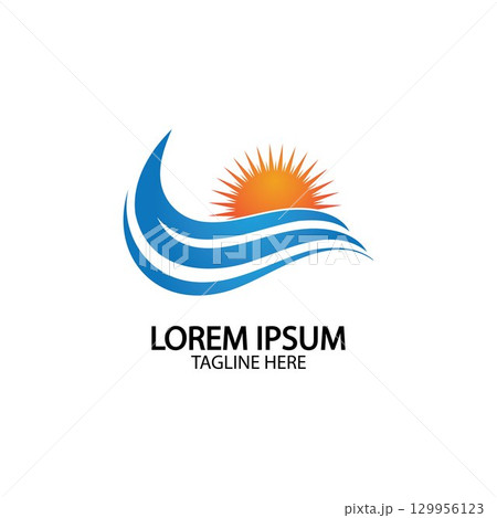 Water wave and sun icon vector illustration design logo 129956123