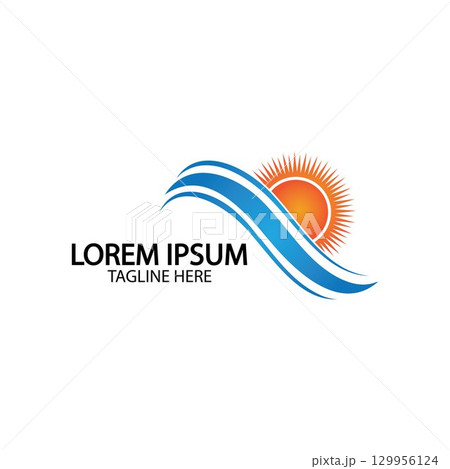 Water wave and sun icon vector illustration design logo Water wave and sun icon vector illustration design logo 129956124