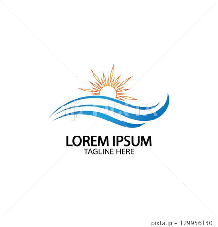 Water wave and sun icon vector illustration design logo Water wave and sun icon vector illustration design logo 129956130