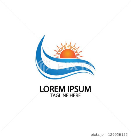 Water wave and sun icon vector illustration design logo 129956135