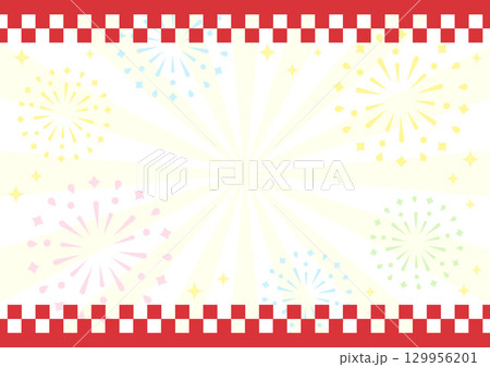 夏祭りの背景、花火と和柄02 129956201