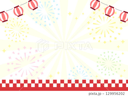 夏祭りの背景、花火と提灯 夏祭りの背景、花火と提灯 129956202