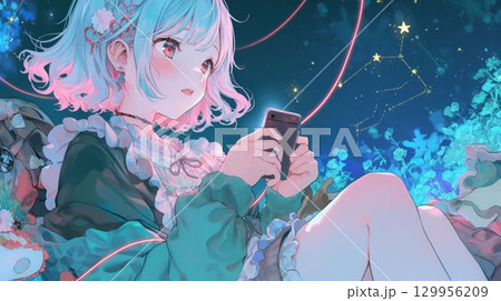 星座と光に包まれた少女の幻想的スマホイラスト アニメ風 星座と光に包まれた少女の幻想的スマホイラスト アニメ風 129956209