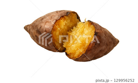 水彩で描いた焼き芋 129956252