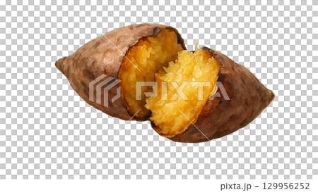 水彩で描いた焼き芋 129956252