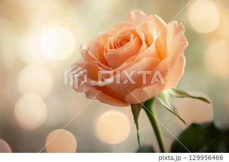 Red rose with bokeh background and warm lighting. Neural network AI generated 129956466