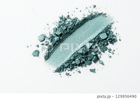 Emerald green eye shadow smear on white background. Neural network AI generated Emerald green eye shadow smear on white background. Neural network AI generated 129956490