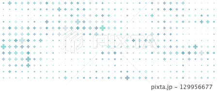 A pattern of green and grey crosses or plus signs of various sizes. Vector background for health, medicine, pharmacy, hospital, and healthcare related banners. 129956677