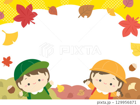 秋の紅葉と子供のフレーム、秋の遠足05 秋の紅葉と子供のフレーム、秋の遠足05 129956871