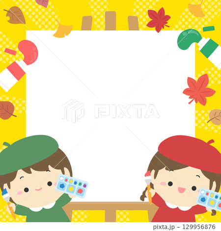 秋の紅葉と芸術の秋の子ども02 129956876