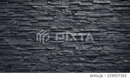 Dark stone wall texture with horizontal pattern. Neural network AI generated 129957162