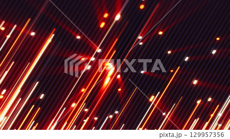 Abstract red and white glowing light trails moving diagonally on a dark background, creating a sense of speed and energy Abstract red and white glowing light trails moving diagonally on a dark background, creating a sense of speed and energy 129957356
