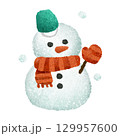 かわいい雪だるまの手描きイラスト素材 129957600
