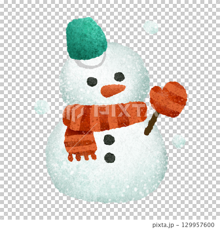 かわいい雪だるまの手描きイラスト素材 129957600