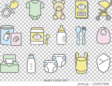 Baby goods icon set_color 129957806