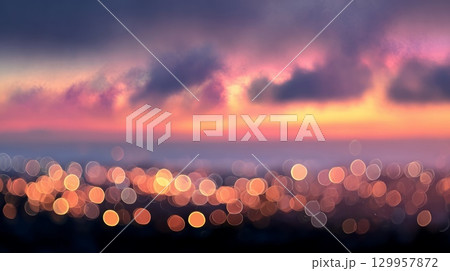 Dreamy sunset sky with bokeh effect. Neural network AI generated 129957872