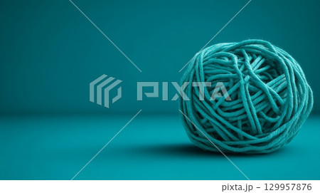 Turquoise yarn ball on smooth surface. Neural network AI generated 129957876