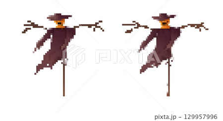 Halloween scarecrow pixel art for retro game design 129957996