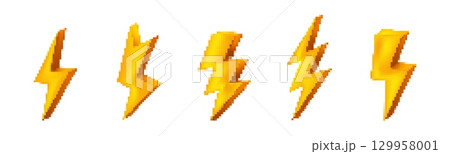 Vibrant lightning bolt icons in pixel art style for digital design 129958001