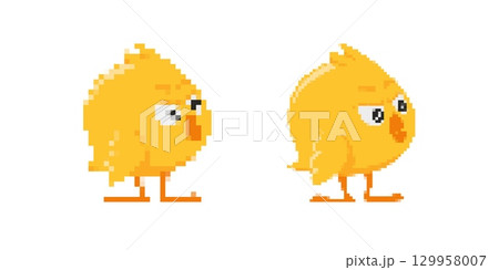 Cute pixelated chick for retro game design 129958007