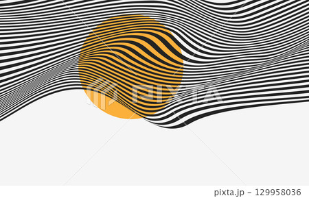 Abstract wavy lines with orange circle background Abstract wavy lines with orange circle background 129958036